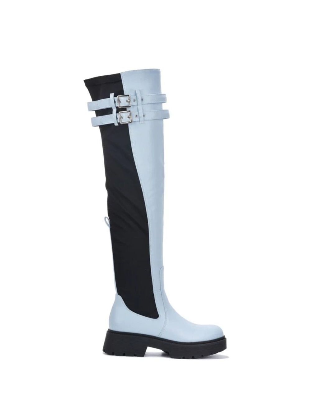 Techno Baby Blue Lycra Stretch Lug Sole Thigh High Combat Rider Brand New - Picture 15 of 16
